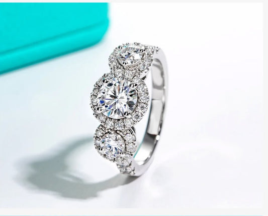Full Moissanite 3 halo moissanite engagement ring