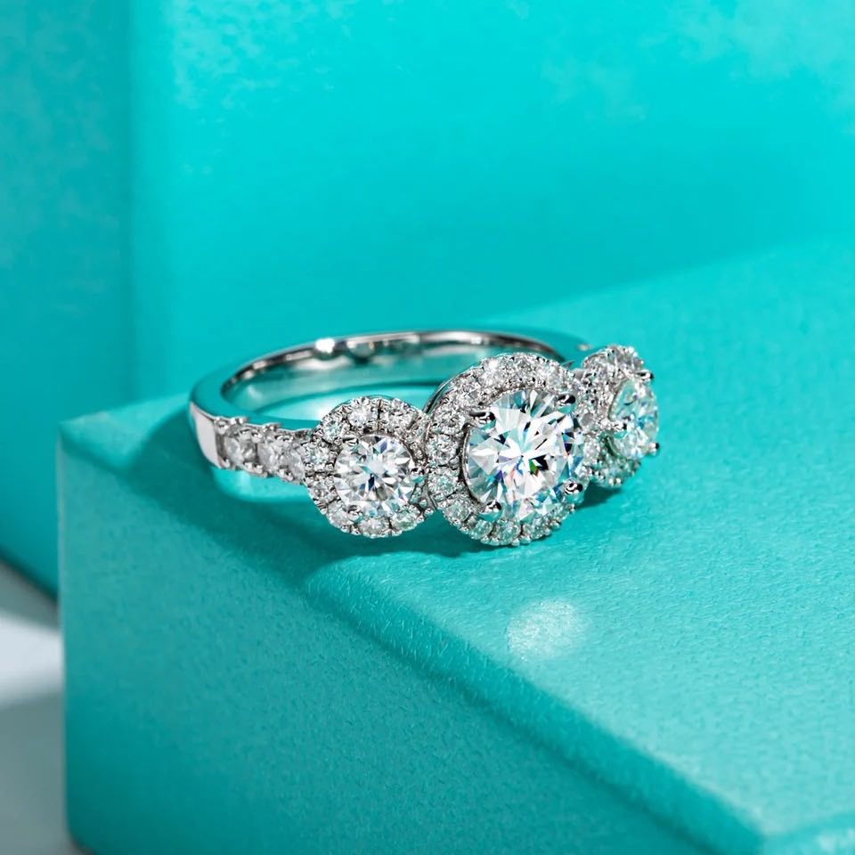 Full Moissanite 3 halo moissanite engagement ring
