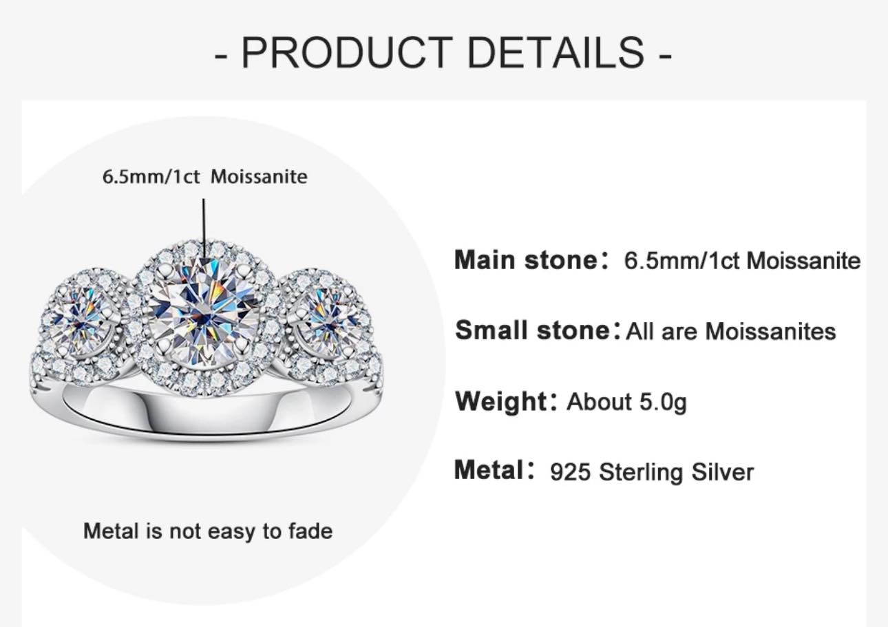 Full Moissanite 3 halo moissanite engagement ring