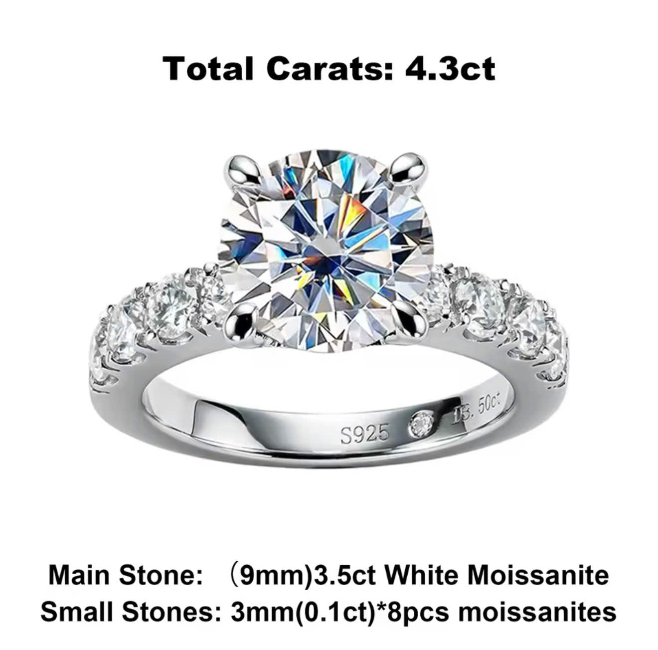 Custom order 4.3 cttw all moissanite engagement ring & band set of two.