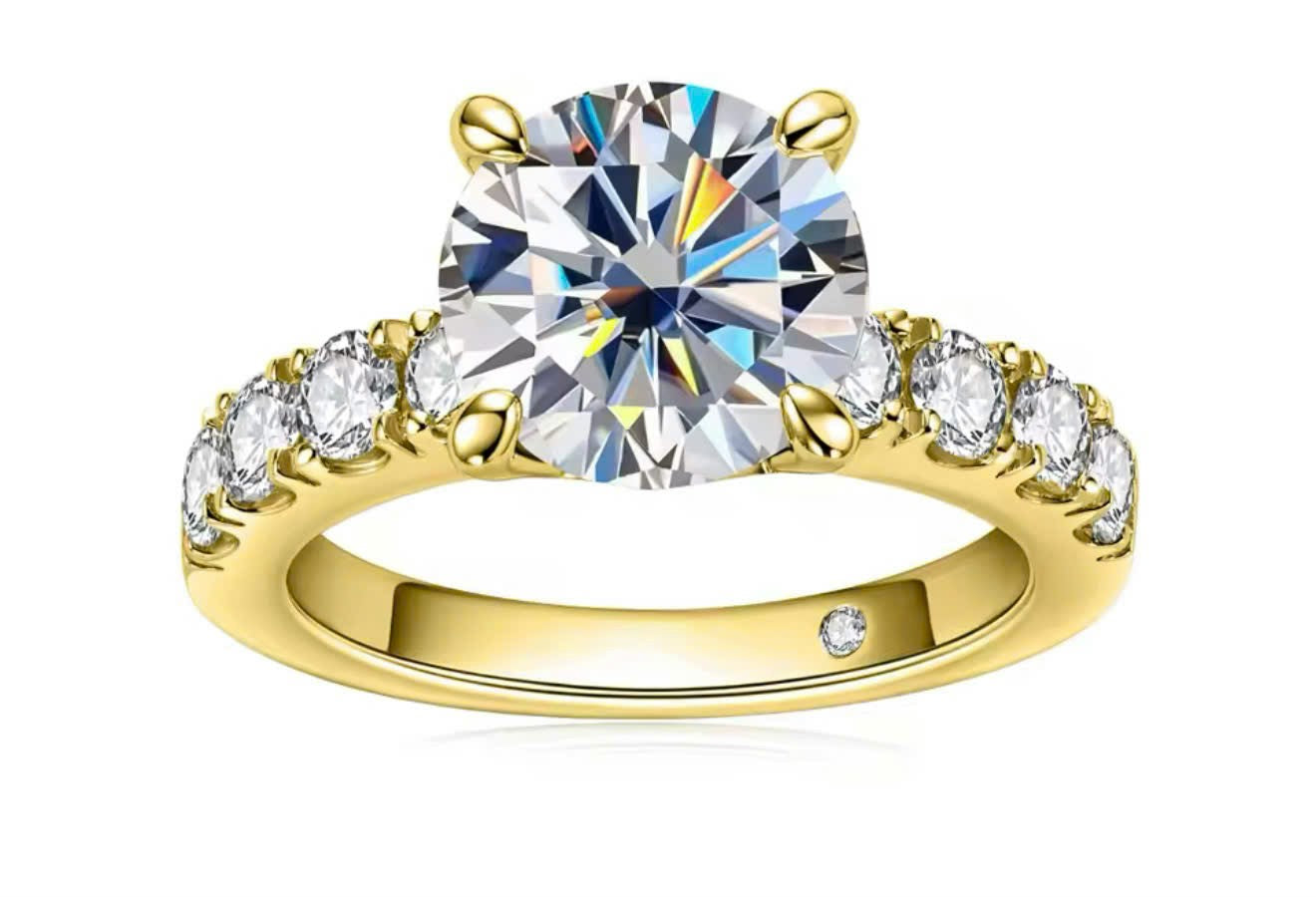 Custom order 4.3 cttw all moissanite engagement ring & band set of two.