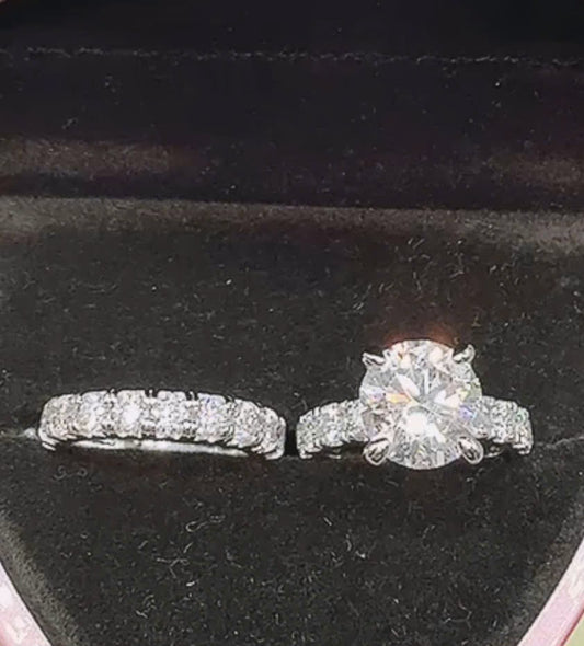 Custom order 4.3 cttw all moissanite engagement ring & band set of two.